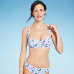 Women's Scrunchy Strap Longline Bikini Top - Shade & Shore™ Multi Blue Floral Print -Shade & Shore GUEST 002f3c37 2146 42f6 abfc efb2fd9490e2
