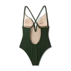 Women's Ribbed Plunge Front V-Wire One Piece Swimsuit - Shade & Shore™ Dark Green -Shade & Shore GUEST 003b075d ea78 4a49 b3f5 f02d271cc874