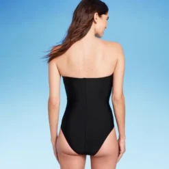 Women's Bandeau Cut Out High Leg Cheeky One Piece Swimsuit - Shade & Shore™ Black