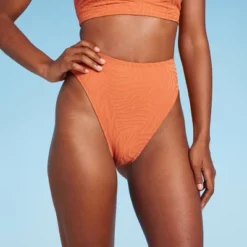 Women's High Waist Extra Cheeky High Leg Jacquard Bikini Bottom - Shade & Shore™ Orange -Shade & Shore GUEST 0d4b4915 2415 432c 9263 8cf209c79b44