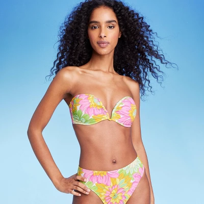 Women's V-Wire Bandeau Halter Bikini Top - Shade & Shore™ Multi Floral Print 4 Women's V-Wire Bandeau Halter Bikini Top - Shade & Shore™ Multi Floral Print - Image 2
