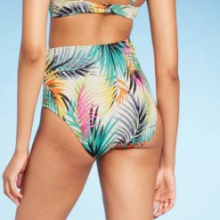 Women's High Waist Medium Coverage Bikini Bottom - Shade & Shore™ Multi Palm Print