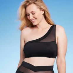 Women's One Shoulder Mesh Bikini Top - Shade & Shore™ Black -Shade & Shore GUEST 217aa012 ae45 4296 b8b5 c7843cf5bd1e