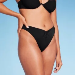 Women's Cinch Detail High Leg Bikini Bottom - Shade & Shore™ Black -Shade & Shore GUEST 24dc90b4 06e6 45dd b6e1 af457c1dff49