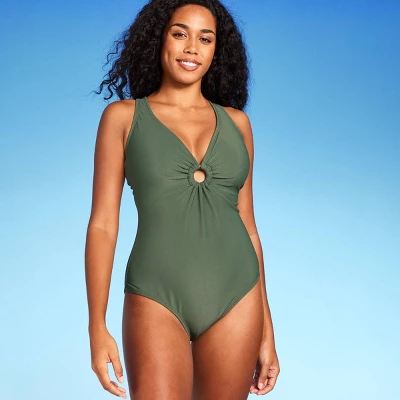 Women's Ribbed Plunge Ring Detail One Piece Swimsuit - Shade & Shore™ 7 Women's Ribbed Plunge Ring Detail One Piece Swimsuit - Shade & Shore™ - Image 5