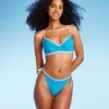 Women's Side-Tie Ribbed Hipster Bikini Bottom - Shade & Shore™ Blue