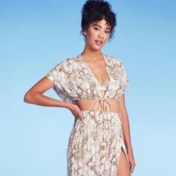 Women's Tie-Front Short Sleeve Cover Up Crop Top - Shade & Shore™ Tan Snake Print -Shade & Shore GUEST 2aec3bf1 694d 44fc abb9 047d73df83eb