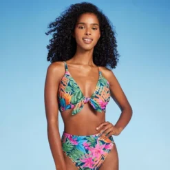 Women's Tie-Front Longline Bikini Top - Shade & Shore™ Multi Tropical Floral Print -Shade & Shore GUEST 30858c61 2e63 460e b75c 22c595bb3e07