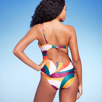 Women's One Shoulder Cut Out One Piece Swimsuit - Shade & Shore™ Multi Abstract Print 5 Women's One Shoulder Cut Out One Piece Swimsuit - Shade & Shore™ Multi Abstract Print - Image 3