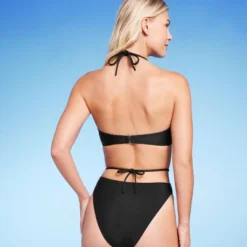 Women's Lightly Lined Ribbed Halter Bikini Top - Shade & Shore™