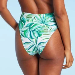 Women's High Waist High Leg Extra Cheeky Bikini Bottom - Shade & Shore™ Green Tropical Print