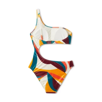 Women's One Shoulder Cut Out One Piece Swimsuit - Shade & Shore™ Multi Abstract Print 7 Women's One Shoulder Cut Out One Piece Swimsuit - Shade & Shore™ Multi Abstract Print - Image 5
