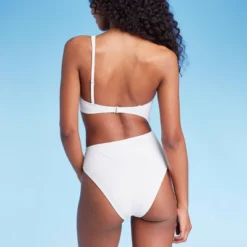 Women's One Shoulder Cut Out Extra Cheeky One Piece Swimsuit - Shade & Shore™ White -Shade & Shore GUEST 39b776d3 23f5 406a 9d64 57aaea9a8068