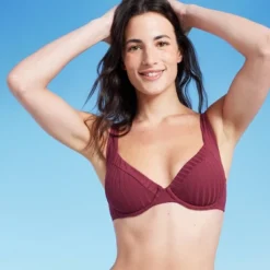Women's Unlined Ribbed Bikini Top - Shade & Shore™ Dark Red -Shade & Shore GUEST 46bf32d4 48a5 4c13 933d be3194cf0c75