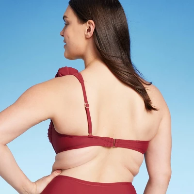 Women's One Shoulder Floret Detail Bikini Top - Shade & Shore™ Red 5 Women's One Shoulder Floret Detail Bikini Top - Shade & Shore™ Red - Image 3