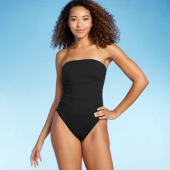 Women's Shirred Ribbed Bandeau Cheeky One Piece Swimsuit - Shade & Shore™ -Shade & Shore GUEST 55a9e60c ff7b 4566 8dae 8cae0faa960e