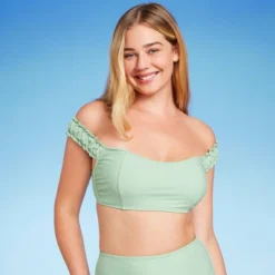 Women's Shirred Off The Shoulder Bralette Lace-Up Bikini Top - Shade & Shore™ Light Green -Shade & Shore GUEST 5a9134d6 b26e 4b6e bc65 3e025e764790