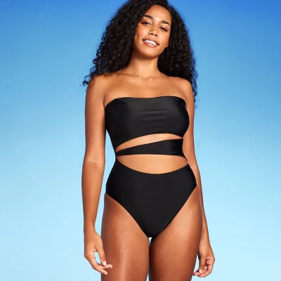Women's Bandeau Cut Out High Leg Cheeky One Piece Swimsuit - Shade & Shore™ Black 4 Women's Bandeau Cut Out High Leg Cheeky One Piece Swimsuit - Shade & Shore™ Black - Image 2