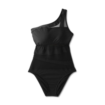 Women's Mesh Front Asymmetrical One Shoulder One Piece Swimsuit - Shade & Shore™ Black 6 Women's Mesh Front Asymmetrical One Shoulder One Piece Swimsuit - Shade & Shore™ Black - Image 4
