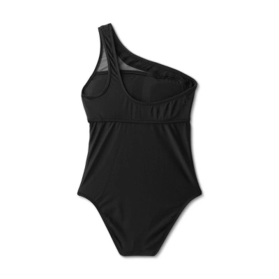 Women's Mesh Front Asymmetrical One Shoulder One Piece Swimsuit - Shade & Shore™ Black 7 Women's Mesh Front Asymmetrical One Shoulder One Piece Swimsuit - Shade & Shore™ Black - Image 5