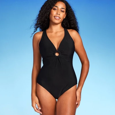 Women's Ribbed Plunge Ring Detail One Piece Swimsuit - Shade & Shore™ 4 Women's Ribbed Plunge Ring Detail One Piece Swimsuit - Shade & Shore™ - Image 2
