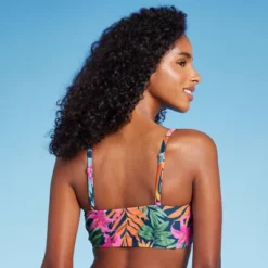 Women's Tie-Front Longline Bikini Top - Shade & Shore™ Multi Tropical Floral Print