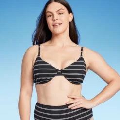 Women's Ribbed Demi Underwire Bikini Top - Shade & Shore™ Black Striped -Shade & Shore GUEST 849a9b87 3cde 4520 bca9 6faa6025f5fe