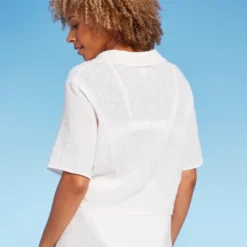 Women's Button-Up Tie-Front Cover Up Top - Shade & Shore™ Off-White -Shade & Shore GUEST 8ad878c5 bad6 41a1 a65f c187c845e364