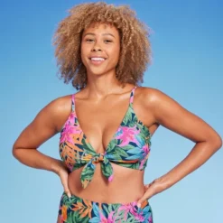 Women's Tie-Front Longline Bikini Top - Shade & Shore™ Multi Tropical Floral Print -Shade & Shore GUEST 8e05739f 5cd3 49a9 b9b6 fbcbf6160fd3