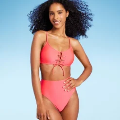 Women's Lace-Up Bralette Bikini Top - Shade & Shore™ Pink -Shade & Shore GUEST 8e3de59d b8f9 471b b578 89f41469d1c7