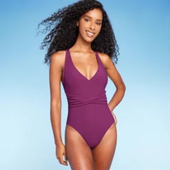 Women's Ribbed Plunge Twist-Front One Piece Swimsuit - Shade & Shore™ -Shade & Shore GUEST 90bd8397 438d 48a7 ba1d f843a9e2022c