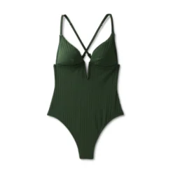Women's Ribbed Plunge Front V-Wire One Piece Swimsuit - Shade & Shore™ Dark Green -Shade & Shore GUEST 922a5626 a597 4bb4 b07a 05d628d9a80e