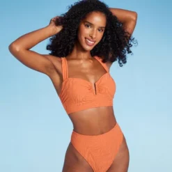 Women's Bandeau Jacquard Bikini Top - Shade & Shore™ Orange -Shade & Shore GUEST 92952ca3 1e62 4f6b b5cd ef22a64a1840