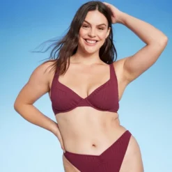 Women's Unlined Ribbed Bikini Top - Shade & Shore™ Dark Red -Shade & Shore GUEST 9610d8f4 87b4 4b63 ad7c 7e6a1d761c1f
