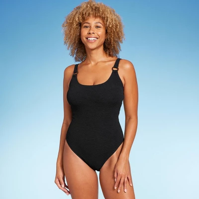 Women's Square Neck Pucker High Leg One Piece Swimsuit - Shade & Shore™ 4 Women's Square Neck Pucker High Leg One Piece Swimsuit - Shade & Shore™ - Image 2