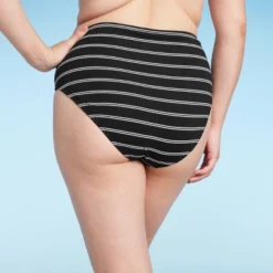 Women's Ribbed High Waist Bikini Bottom - Shade & Shore™ Black Striped -Shade & Shore GUEST 97583bc5 f8bd 44e0 9674 34eddcaa0469