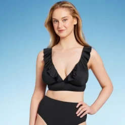 Women's Ruffle V-Neck Longline Triangle Bikini Top - Shade & Shore™ -Shade & Shore GUEST 9a475ac5 0760 49af a266 21a9996d1e93