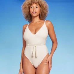 Women's Braid Detail Extra High Leg One Piece Swimsuit - Shade & Shore™ Off-White -Shade & Shore GUEST 9b4fd8aa f8c7 4d85 9640 67b91739542a