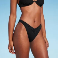 Women's Cinch Detail High Leg Bikini Bottom - Shade & Shore™ Black -Shade & Shore GUEST a7404c09 0800 4226 8f8c f97e40cf042f