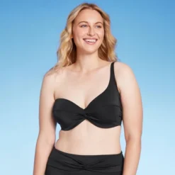 Women's Lightly Lined Twist-Front One Shoulder Bikini Top - Shade & Shore™ Black -Shade & Shore GUEST a92ae867 64a3 4a2d b7fd 212264c26fba
