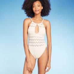 Women's High Neck Crochet Extra High Leg One Piece Swimsuit - Shade & Shore™ Off-White -Shade & Shore GUEST af96f550 105f 40d2 891d 4061678f8dff