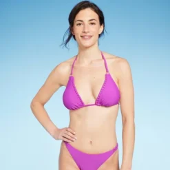 Women's Macramé Detail Halter Triangle Bikini Top - Shade & Shore™ Purple -Shade & Shore GUEST b0955958 2fb8 4d7d 8eef 0e1be3a77fb6