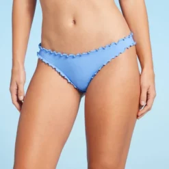 Women's Ribbed High Leg Extra Cheeky Ruffle Bikini Bottom - Shade & Shore™ Light Blue -Shade & Shore GUEST b300d934 e778 4eec b8fe cd751fa4b7a6
