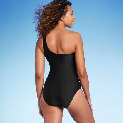 Women's Mesh Front Asymmetrical One Shoulder One Piece Swimsuit - Shade & Shore™ Black 3 Women's Mesh Front Asymmetrical One Shoulder One Piece Swimsuit - Shade & Shore™ Black