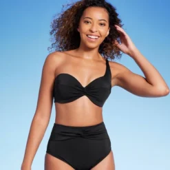 Women's Lightly Lined Twist-Front One Shoulder Bikini Top - Shade & Shore™ Black -Shade & Shore GUEST b4169070 9dbc 4387 9006 9915e05668fc