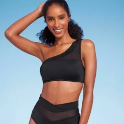 Women's One Shoulder Mesh Bikini Top - Shade & Shore™ Black -Shade & Shore GUEST b60716a1 75f5 4f2b 95d2 7cf54c6aae05
