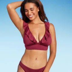 Women's Ruffle V-Neck Longline Triangle Bikini Top - Shade & Shore™ -Shade & Shore GUEST b85742aa 7d3d 4f58 915f 6315c2552a85