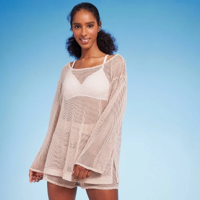 Women's Long Sleeve Crochet Cover Up Sweater - Shade & Shore™ Light Brown 6 Women's Long Sleeve Crochet Cover Up Sweater - Shade & Shore™ Light Brown - Image 4