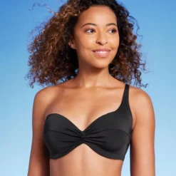Women's Lightly Lined Twist-Front One Shoulder Bikini Top - Shade & Shore™ Black -Shade & Shore GUEST b95ab361 aa4b 4d26 9790 f50f1052903d