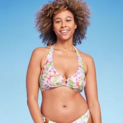 Women's Halter Center Front Ring Bralette Bikini Top - Shade & Shore™ Multi Floral Print -Shade & Shore GUEST bc2d64c6 46f3 43bb 9195 1c836e212162